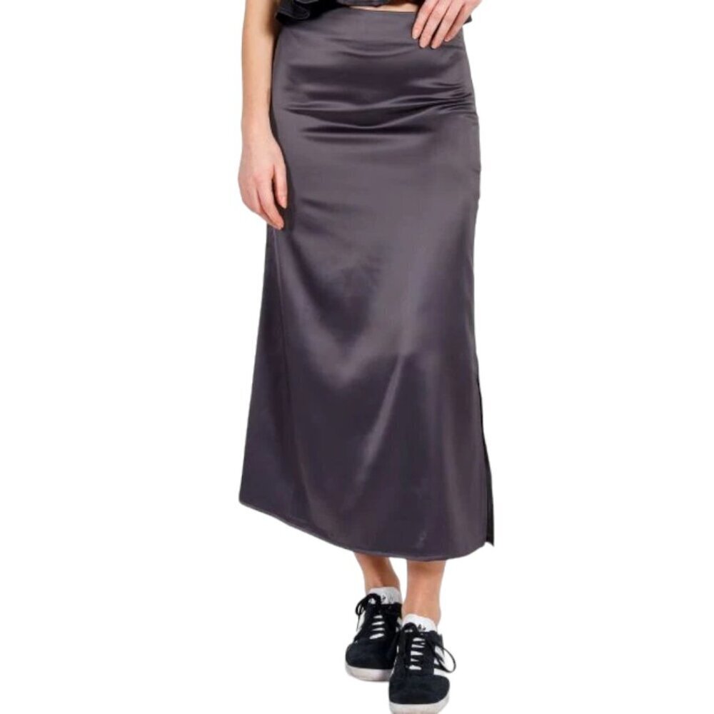 😍 NEW Brunette the Label Satin Maxi Skirt | Charcoal